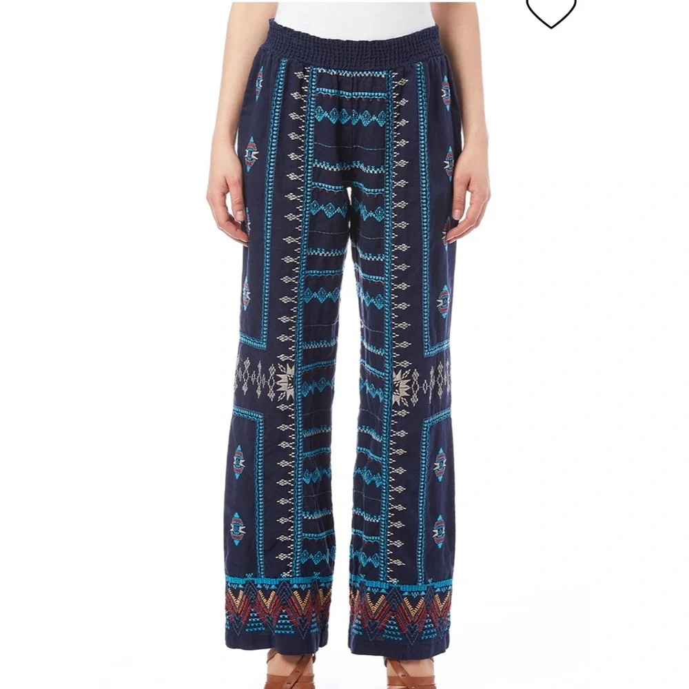 JOHNNY WAS FULLY EMBROIDERED WIDE LEG LINEN PANTS SIZE SMALL NWT - Picture 6 of 6